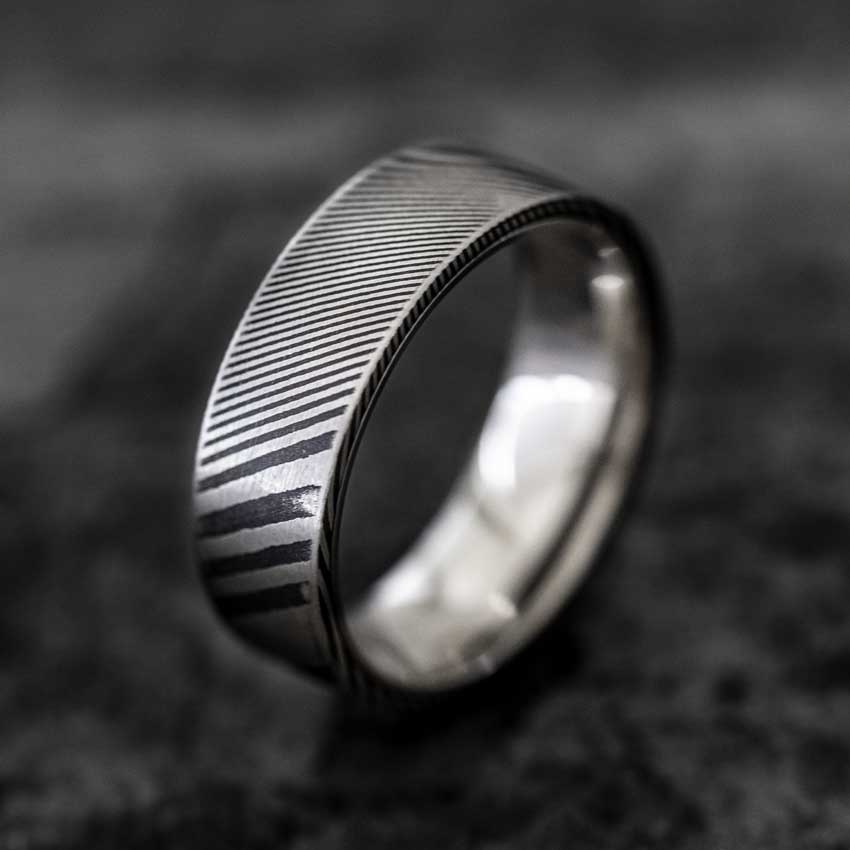 Damascus Steel and Titanium Ring