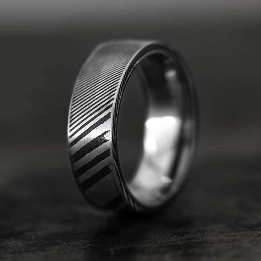 Damascus Steel and Titanium Ring